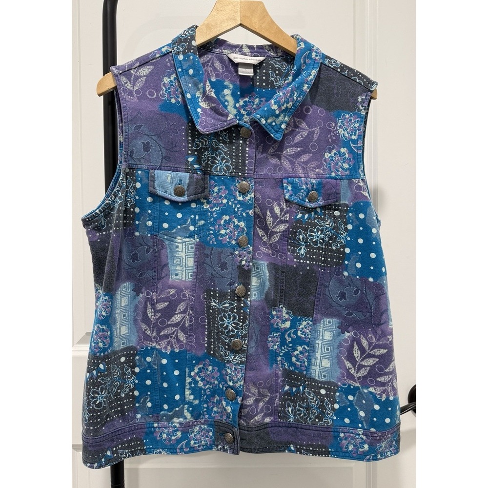 Christopher Ad Banks Printed Quilt Patchwork Blue Purple Grandmacore Vest